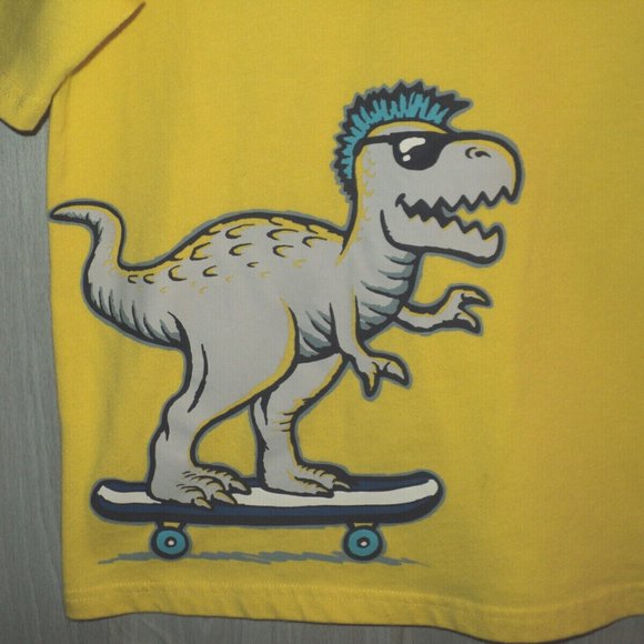Garanimals 365 Kids Boys Polo Shirt Sz 8 Dinosaur on Skateboard Short Slv Yello - Picture 2 of 4